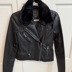Blank NYC Black Leather Jacket with Plush Collar